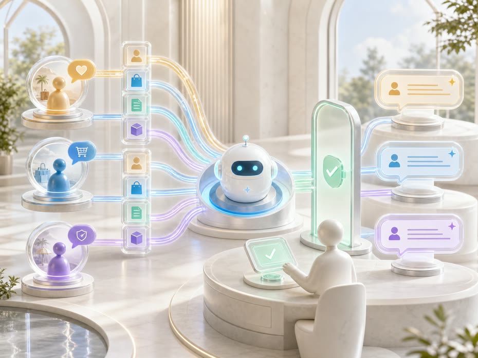 An AI agent gathering different customer facts before human-reviewed support replies